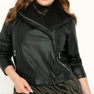 Eloquii Elements Plus 16 Vegan Faux Leather Asymmetrical Zip Cropped Moto Jacket